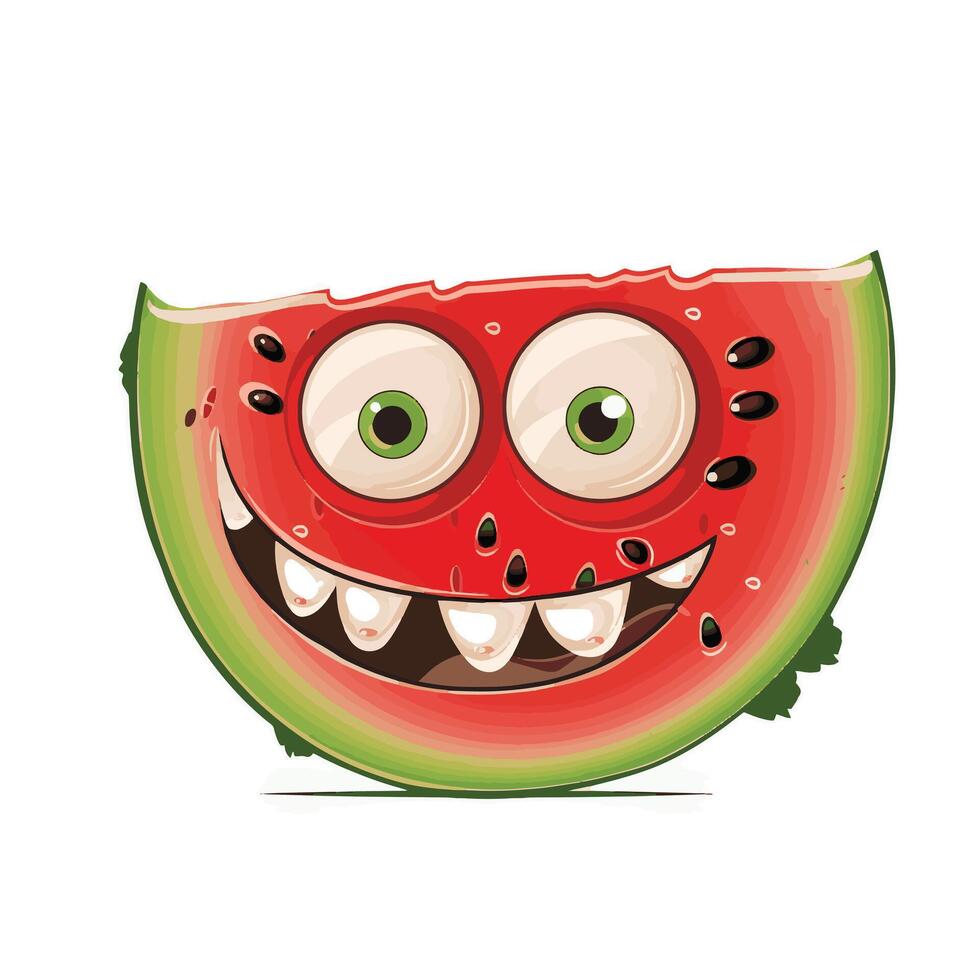 Funny Fruit Monster Cheerful Watermelon with Seeds vector