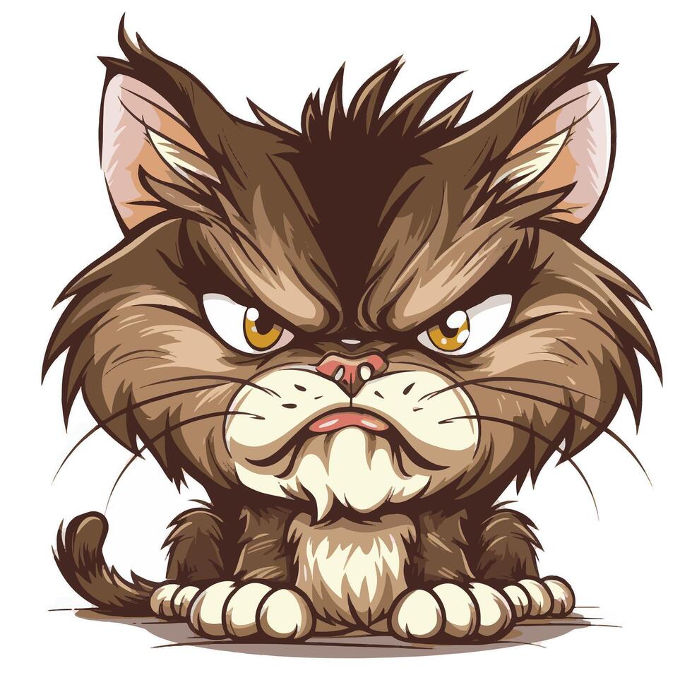 Mad cartoon cat showcasing a livid expression in style vector