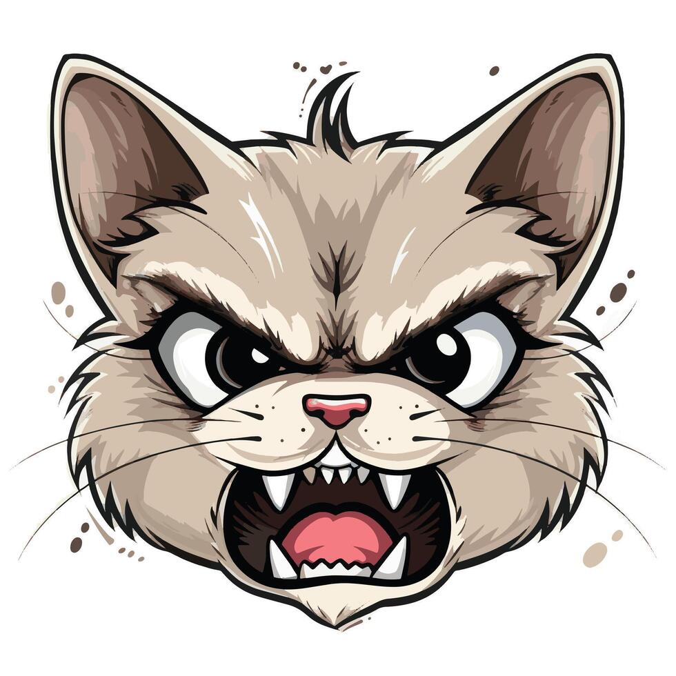 Furious cartoon cat showcasing an intense angry face in a vector
