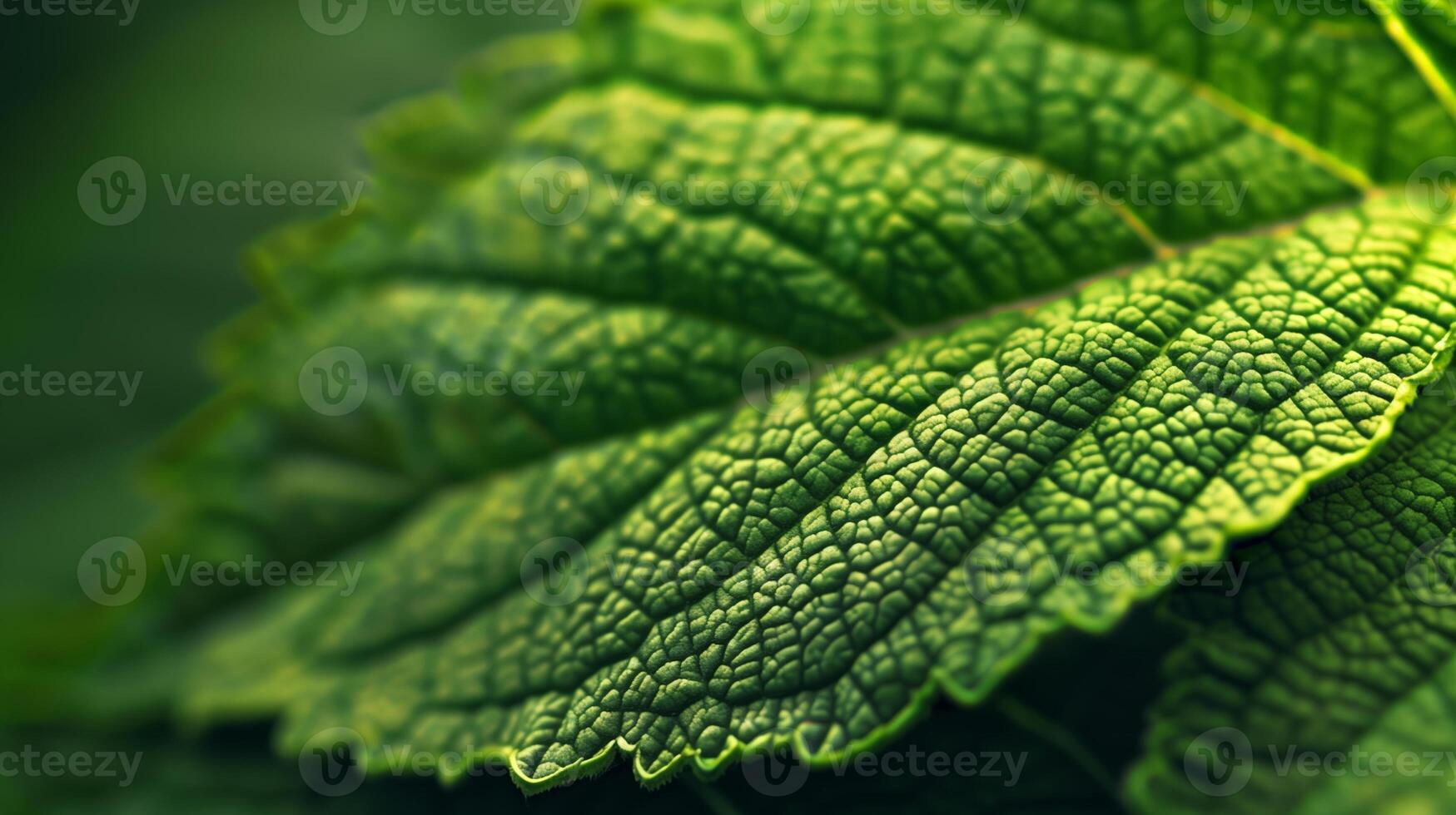 A close-up of a green leaf showing intricate patterns and textures photo