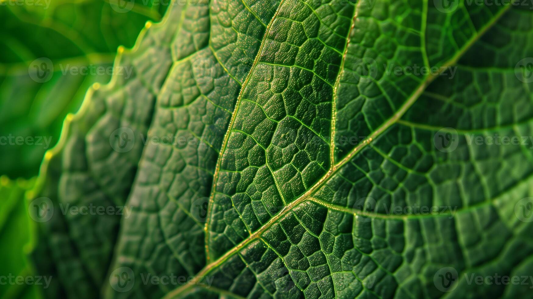 A close-up of a green leaf showing intricate patterns and textures photo