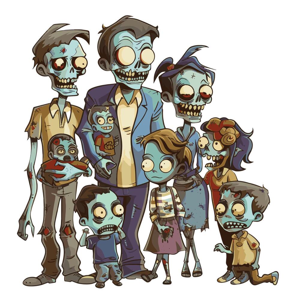 Cute cartoon zombie family, funny expressions abound vector