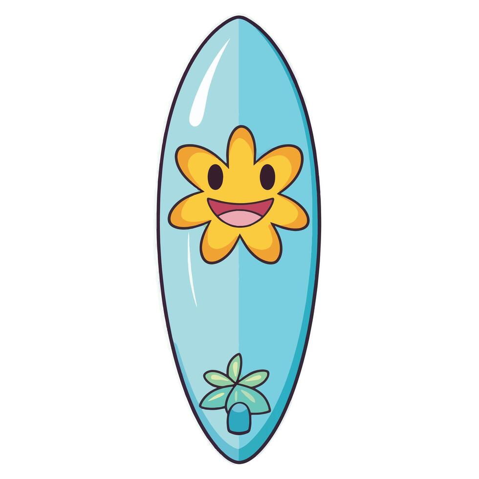 Funny surfboard with cute summer design vector