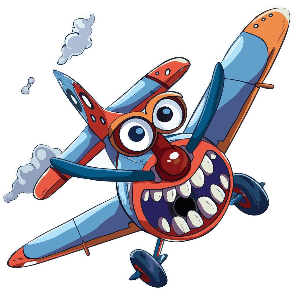 Playful Cartoon Airplane Googly Eyes and Funny Wings vector