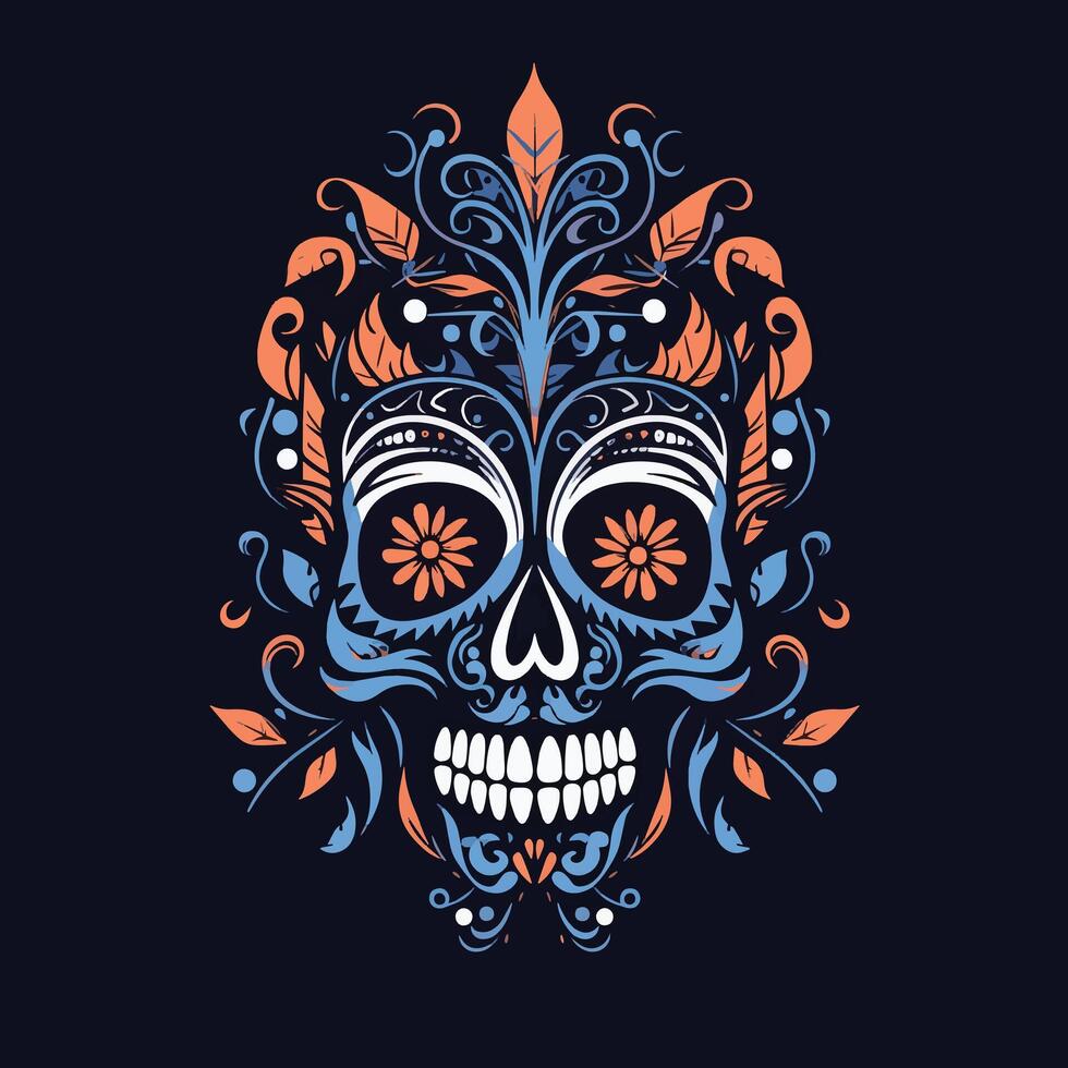 Intricate Skull Minimalist Artistic Halloween Design vector