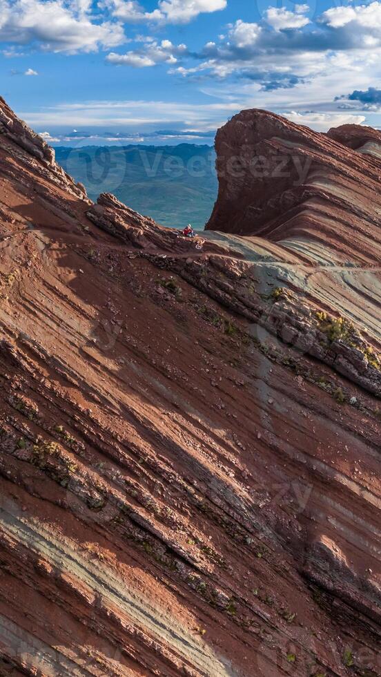 Rainbow Mountain, Peru. Also known as Cerro Colorado near to Cusco. Aerial view. photo
