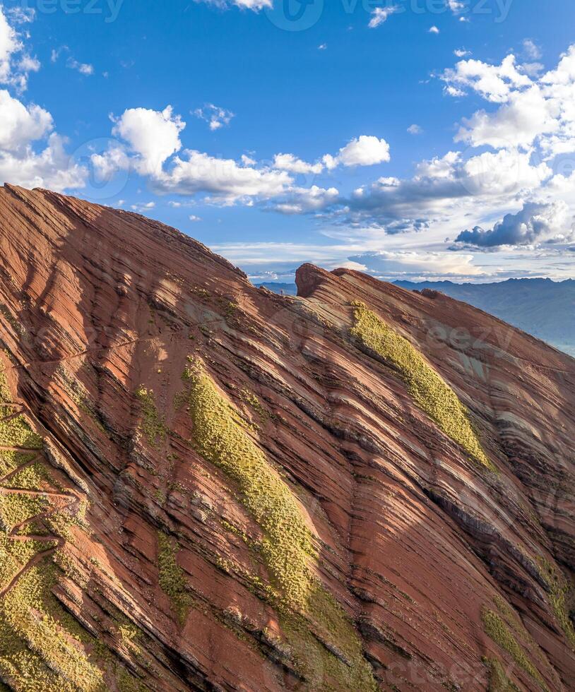 Rainbow Mountain, Peru. Also known as Cerro Colorado near to Cusco. Aerial view. photo