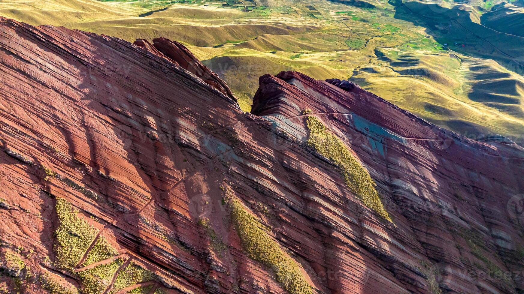Rainbow Mountain, Peru. Also known as Cerro Colorado near to Cusco. Aerial view. photo