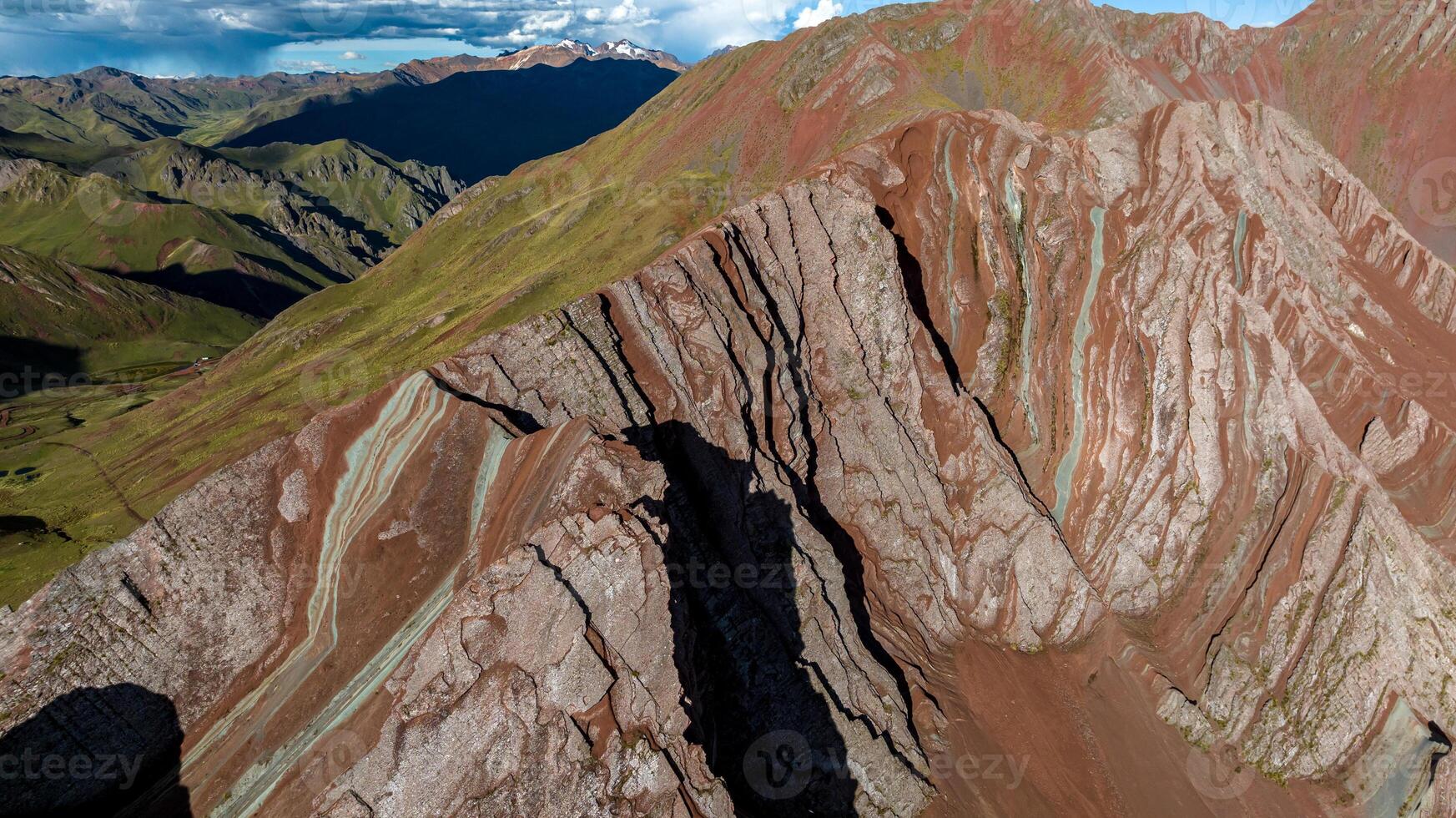 Rainbow Mountain, Peru. Also known as Cerro Colorado near to Cusco. Aerial view. photo