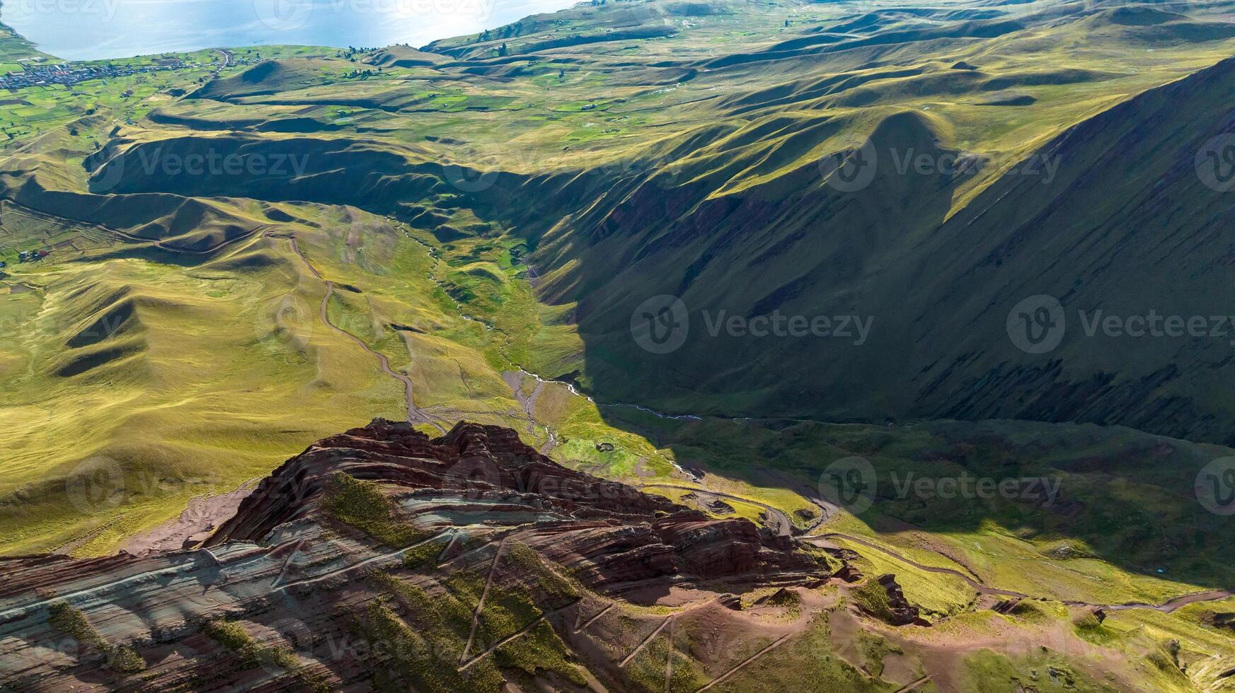 Rainbow Mountain, Peru. Also known as Cerro Colorado near to Cusco. Aerial view. photo