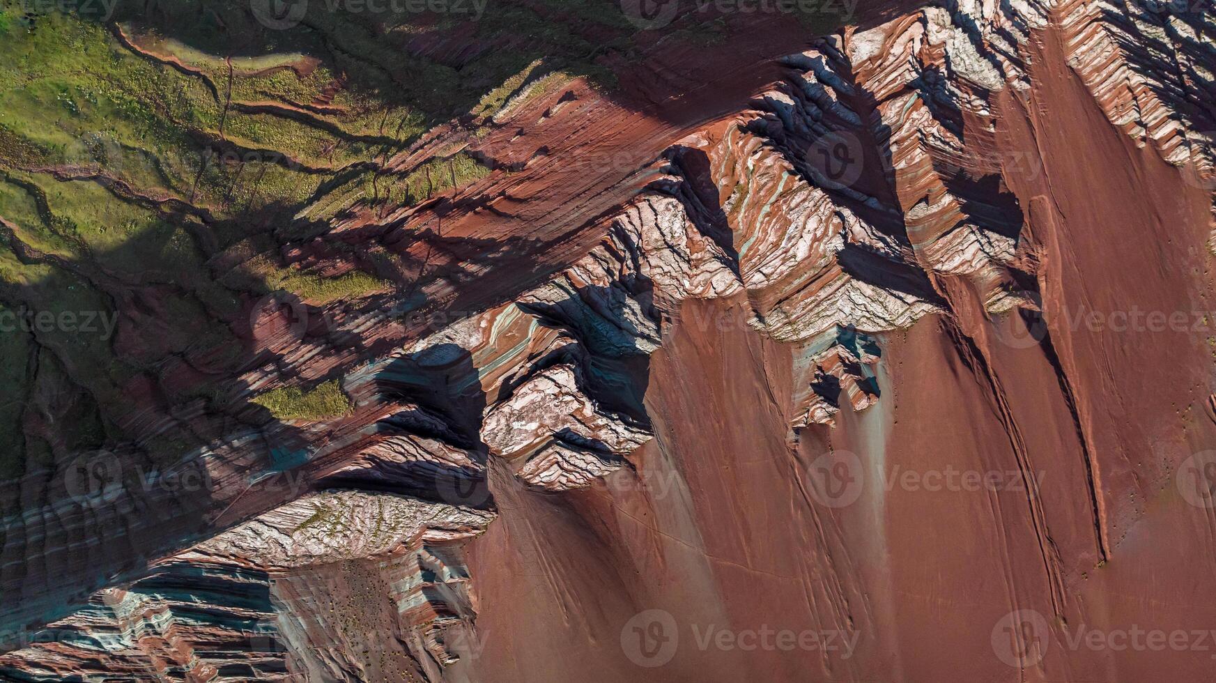 Rainbow Mountain, Peru. Also known as Cerro Colorado near to Cusco. Aerial view. photo