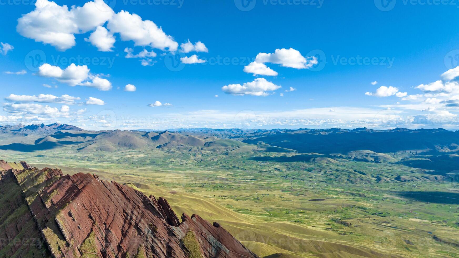 Rainbow Mountain, Peru. Also known as Cerro Colorado near to Cusco. Aerial view. photo