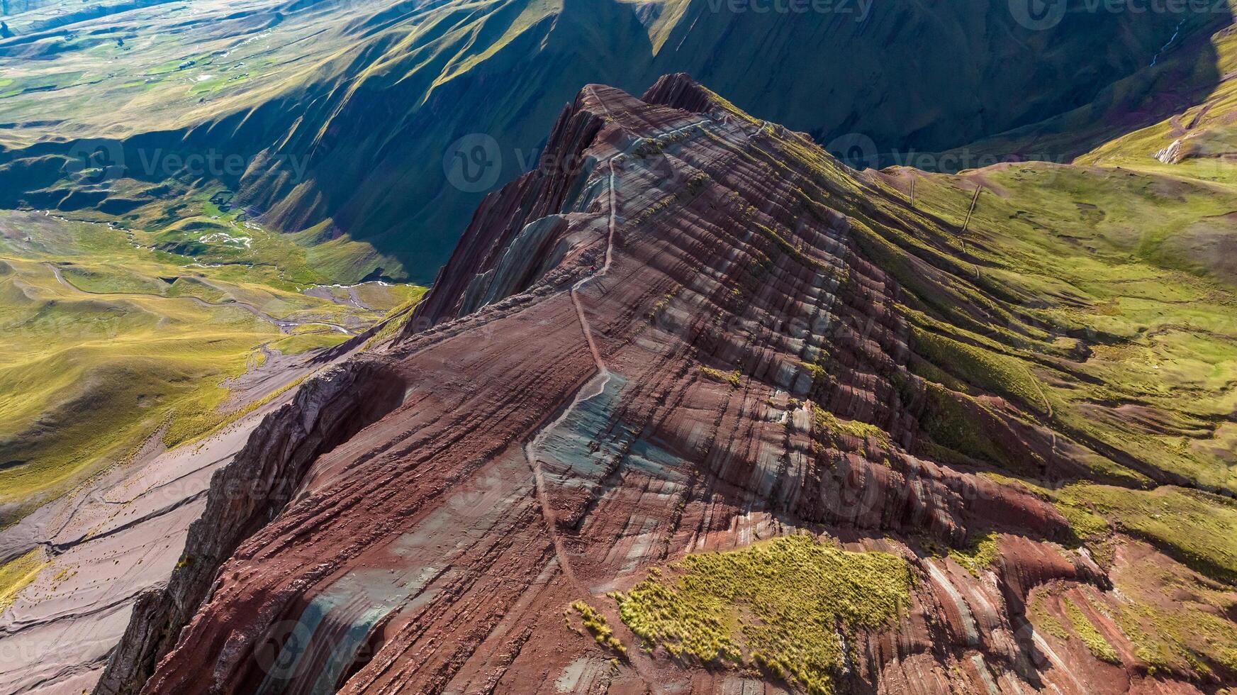Rainbow Mountain, Peru. Also known as Cerro Colorado near to Cusco. Aerial view. photo