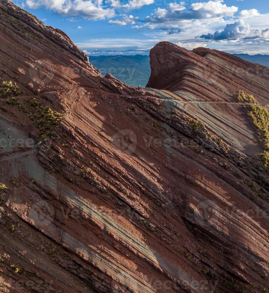 Rainbow Mountain, Peru. Also known as Cerro Colorado near to Cusco. Aerial view. photo