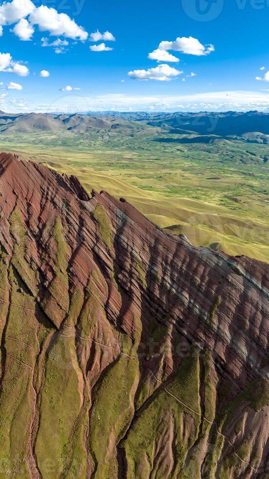 Rainbow Mountain, Peru. Also known as Cerro Colorado near to Cusco. Aerial view. photo