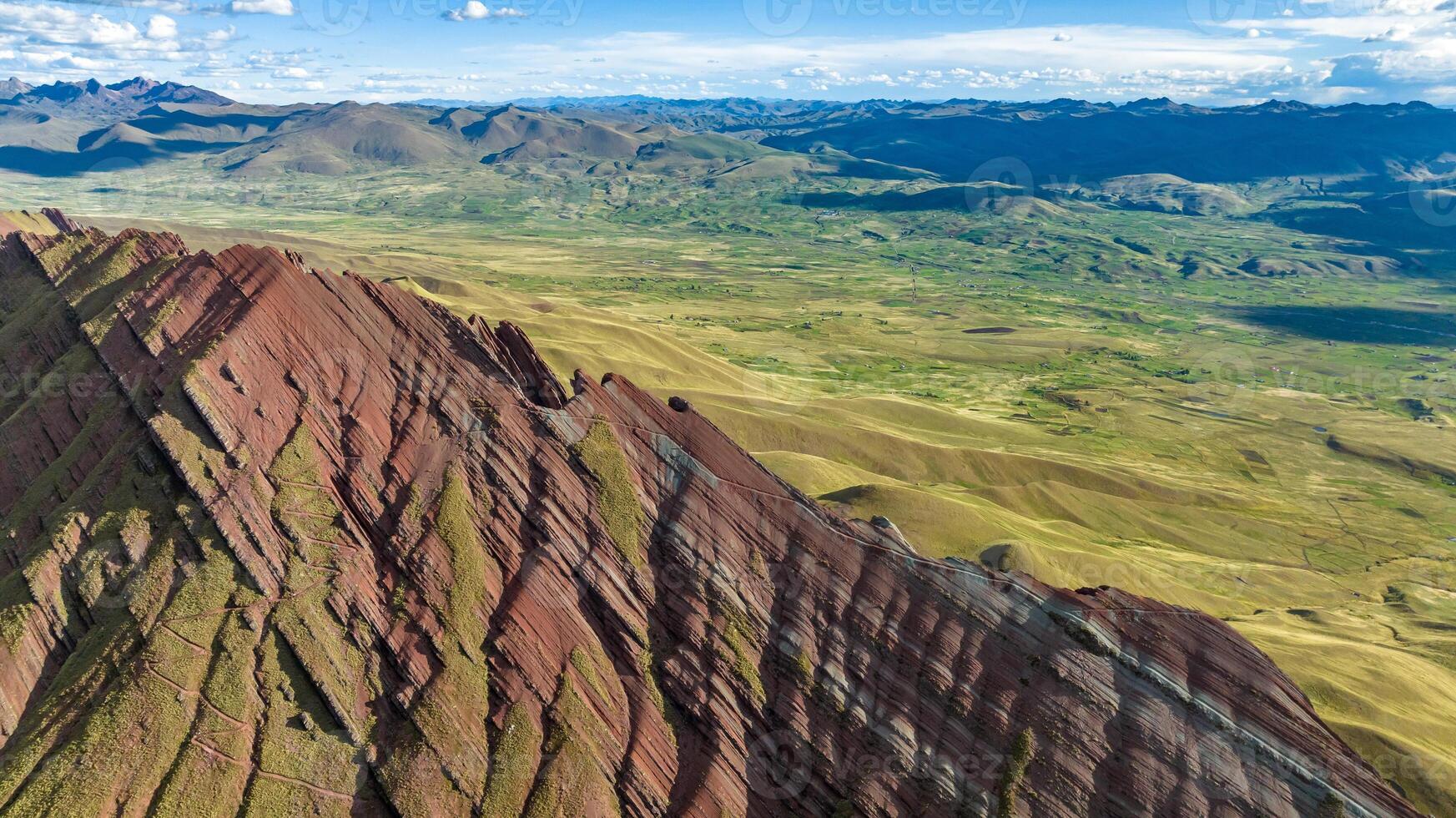 Rainbow Mountain, Peru. Also known as Cerro Colorado near to Cusco. Aerial view. photo