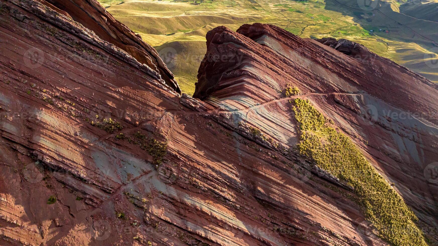 Rainbow Mountain, Peru. Also known as Cerro Colorado near to Cusco. Aerial view. photo