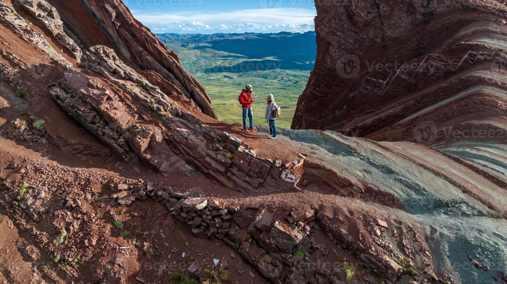Rainbow Mountain, Peru. Also known as Cerro Colorado near to Cusco. Aerial view. photo