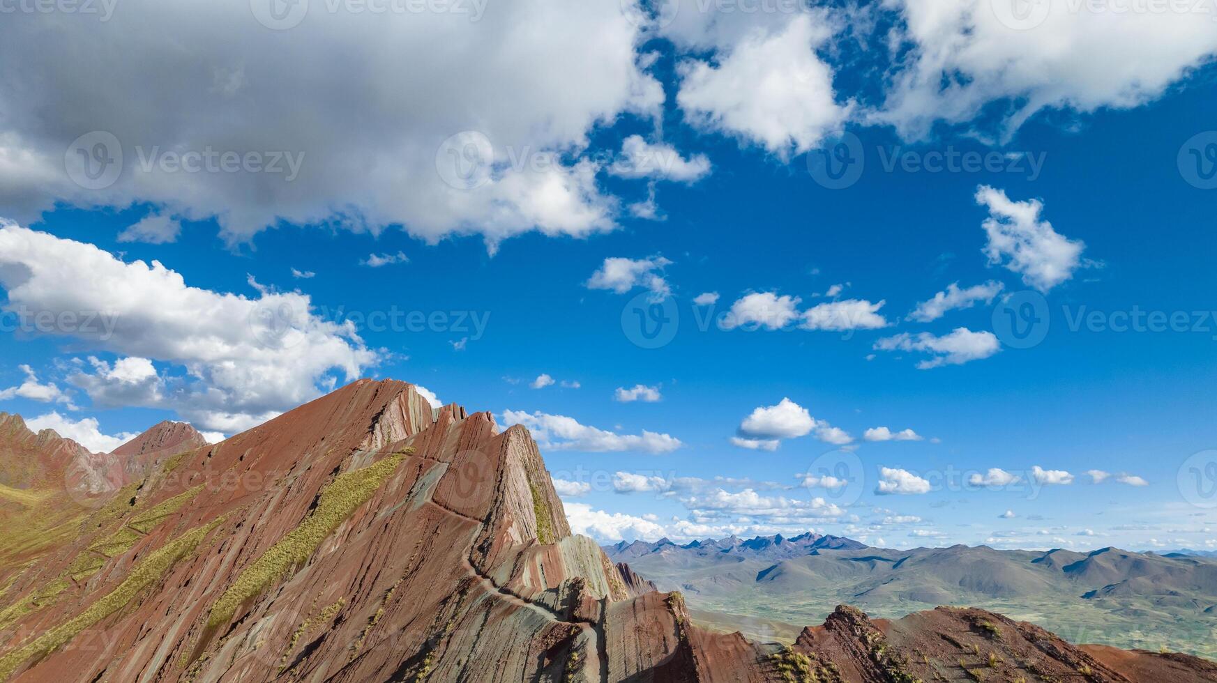 Rainbow Mountain, Peru. Also known as Cerro Colorado near to Cusco. Aerial view. photo