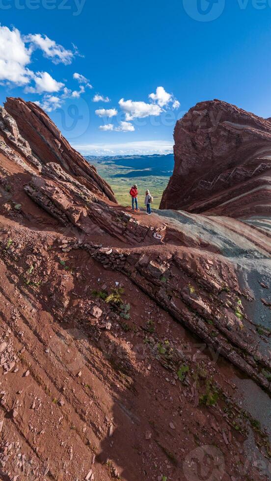 Rainbow Mountain, Peru. Also known as Cerro Colorado near to Cusco. Aerial view. photo