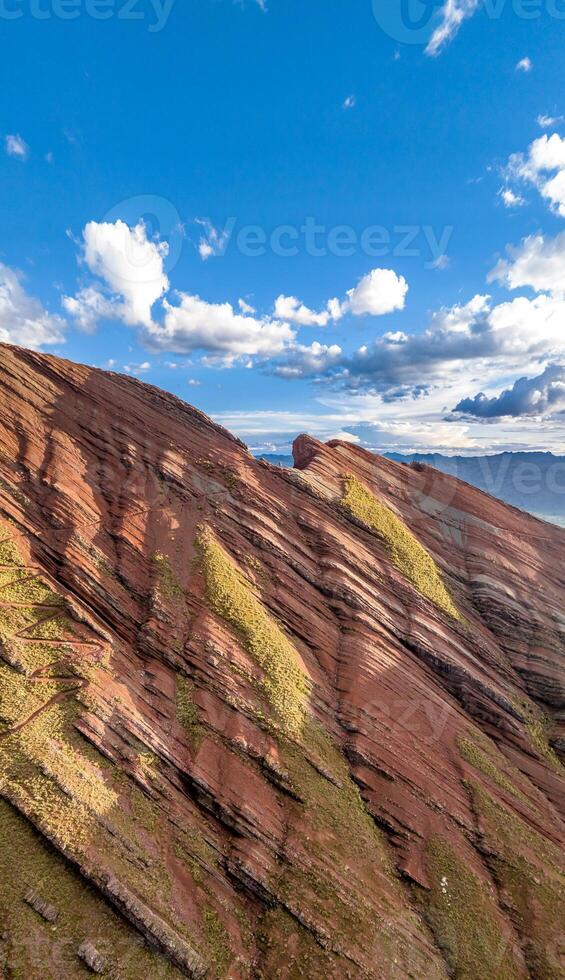 Rainbow Mountain, Peru. Also known as Cerro Colorado near to Cusco. Aerial view. photo