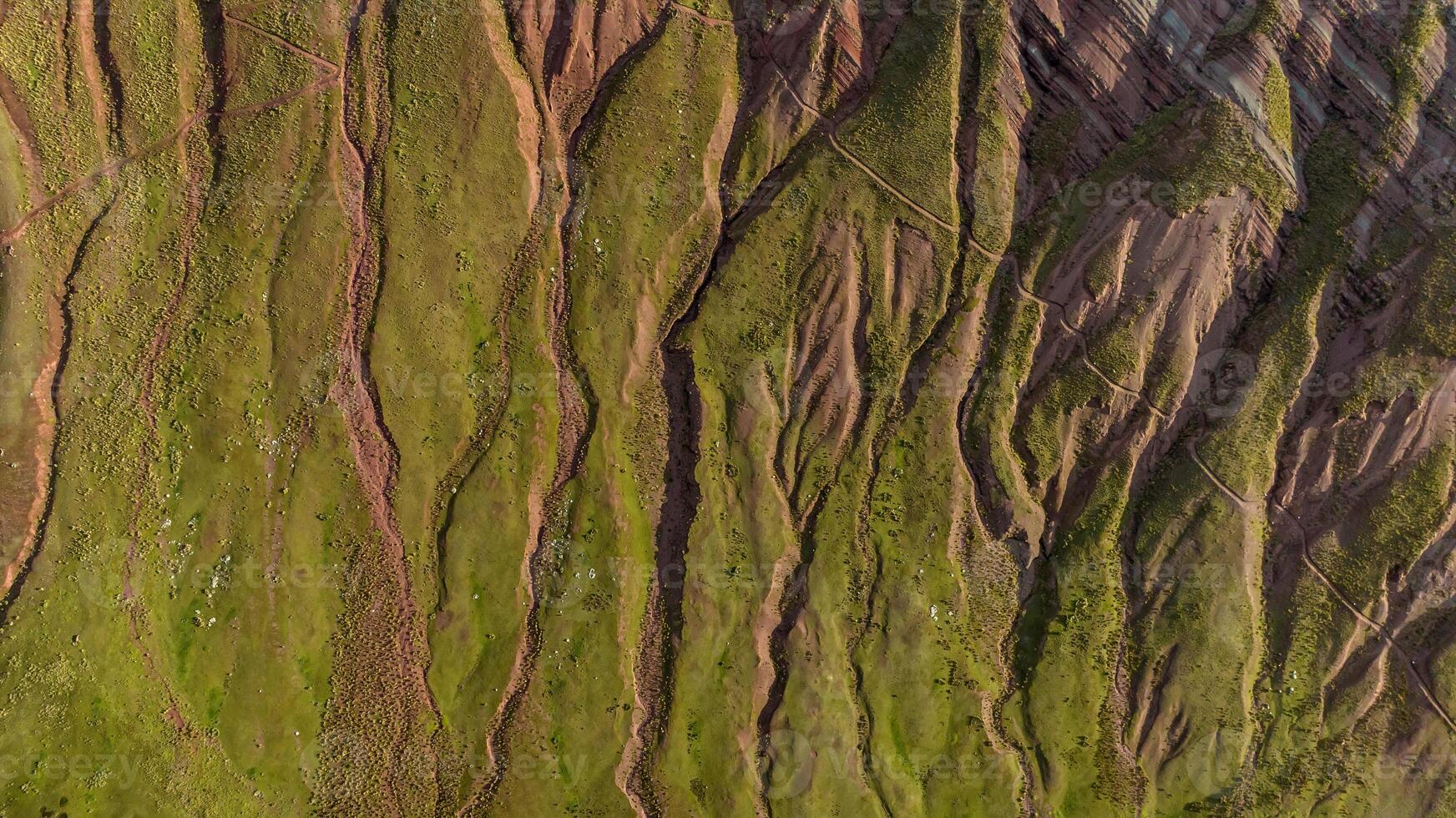 Rainbow Mountain, Peru. Also known as Cerro Colorado near to Cusco. Aerial view. photo