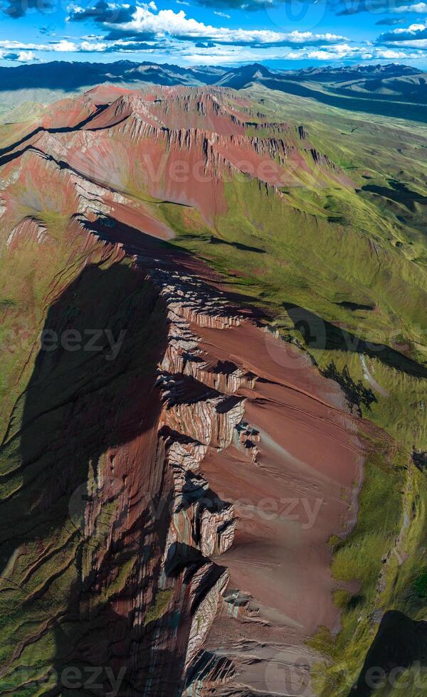 Rainbow Mountain, Peru. Also known as Cerro Colorado near to Cusco. Aerial view. photo