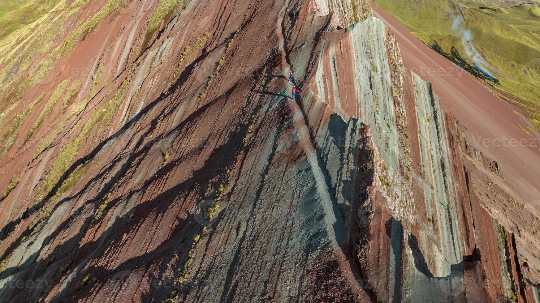 Rainbow Mountain, Peru. Also known as Cerro Colorado near to Cusco. Aerial view. photo