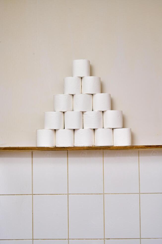 Pile of toilet paper in wc photo