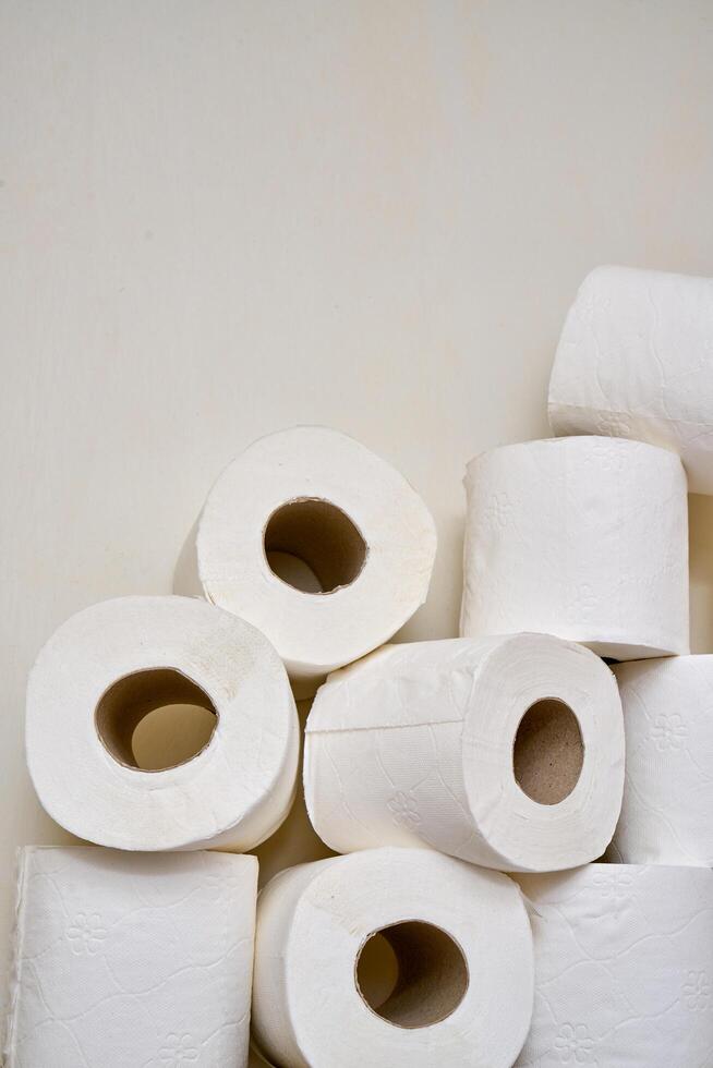 Pile of toilet paper in wc photo