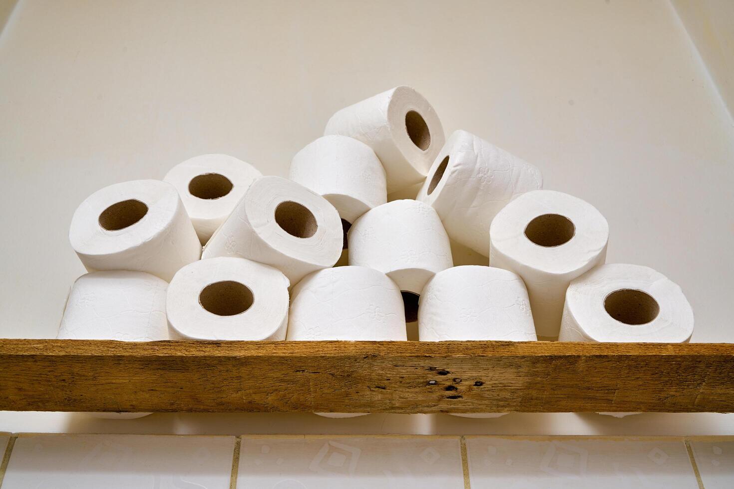 Pile of toilet paper in wc photo