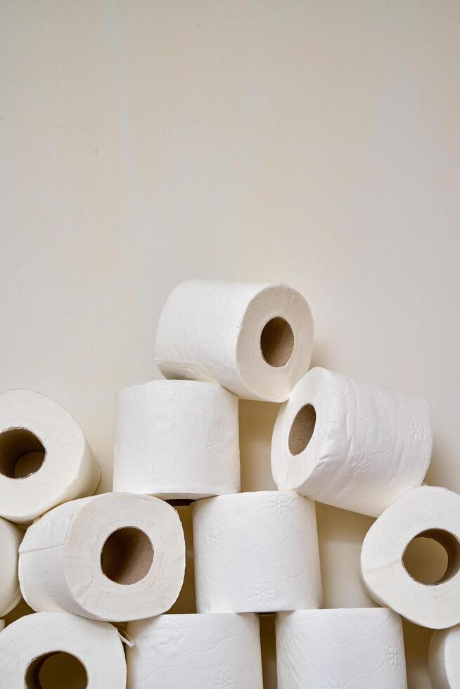 Pile of toilet paper in wc photo