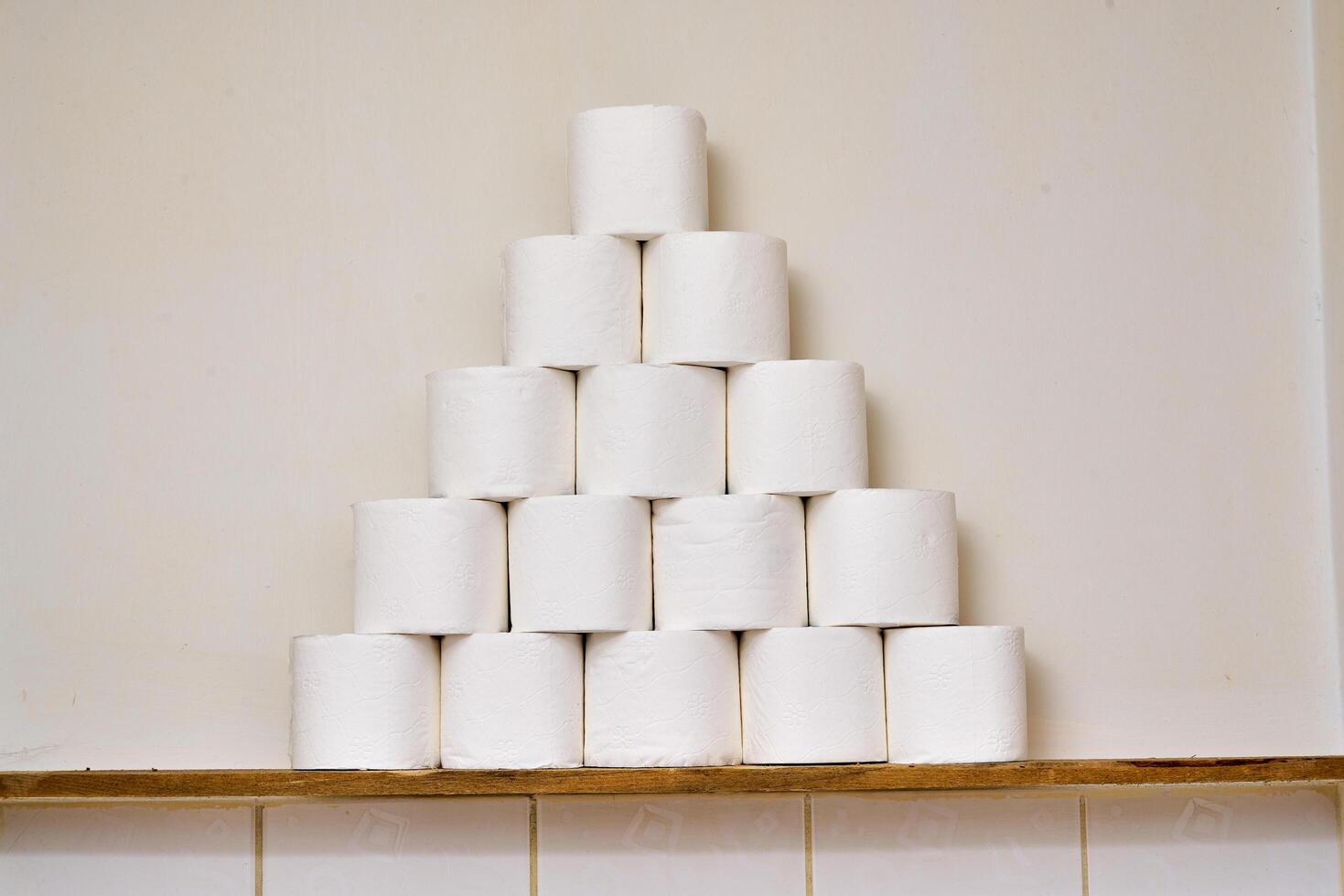 Pile of toilet paper in wc photo