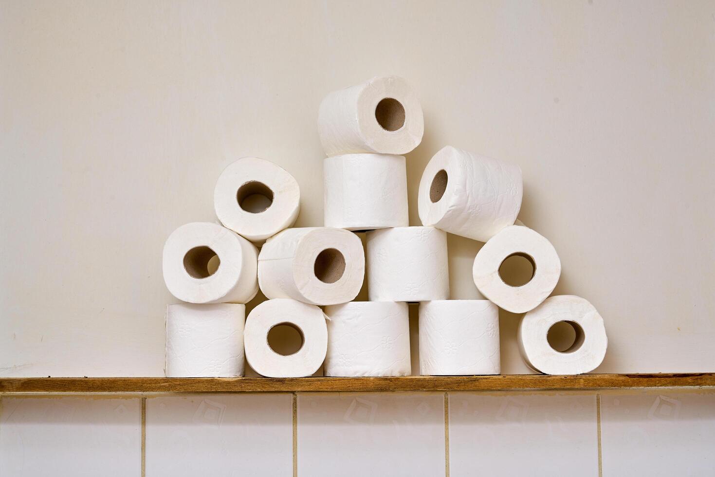 Pile of toilet paper in wc photo