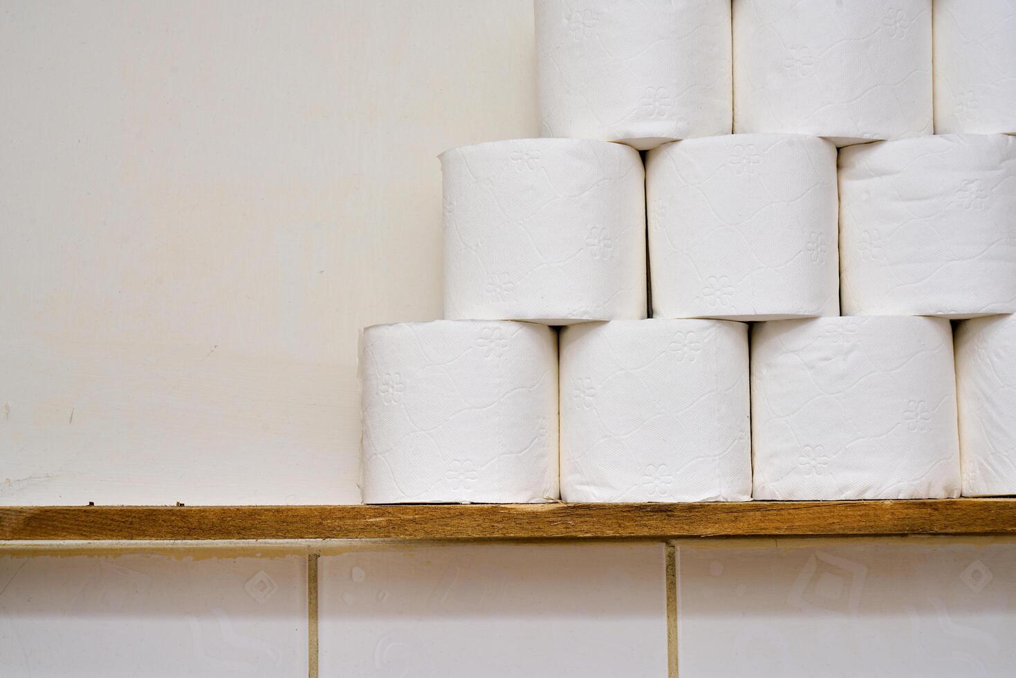 Pile of toilet paper in wc photo