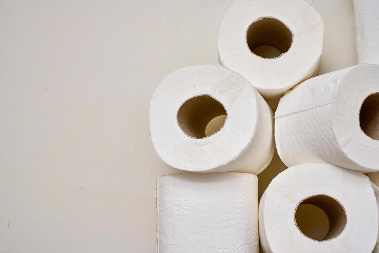 Pile of toilet paper in wc photo