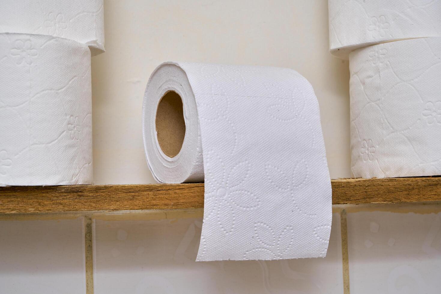 Pile of toilet paper in wc photo