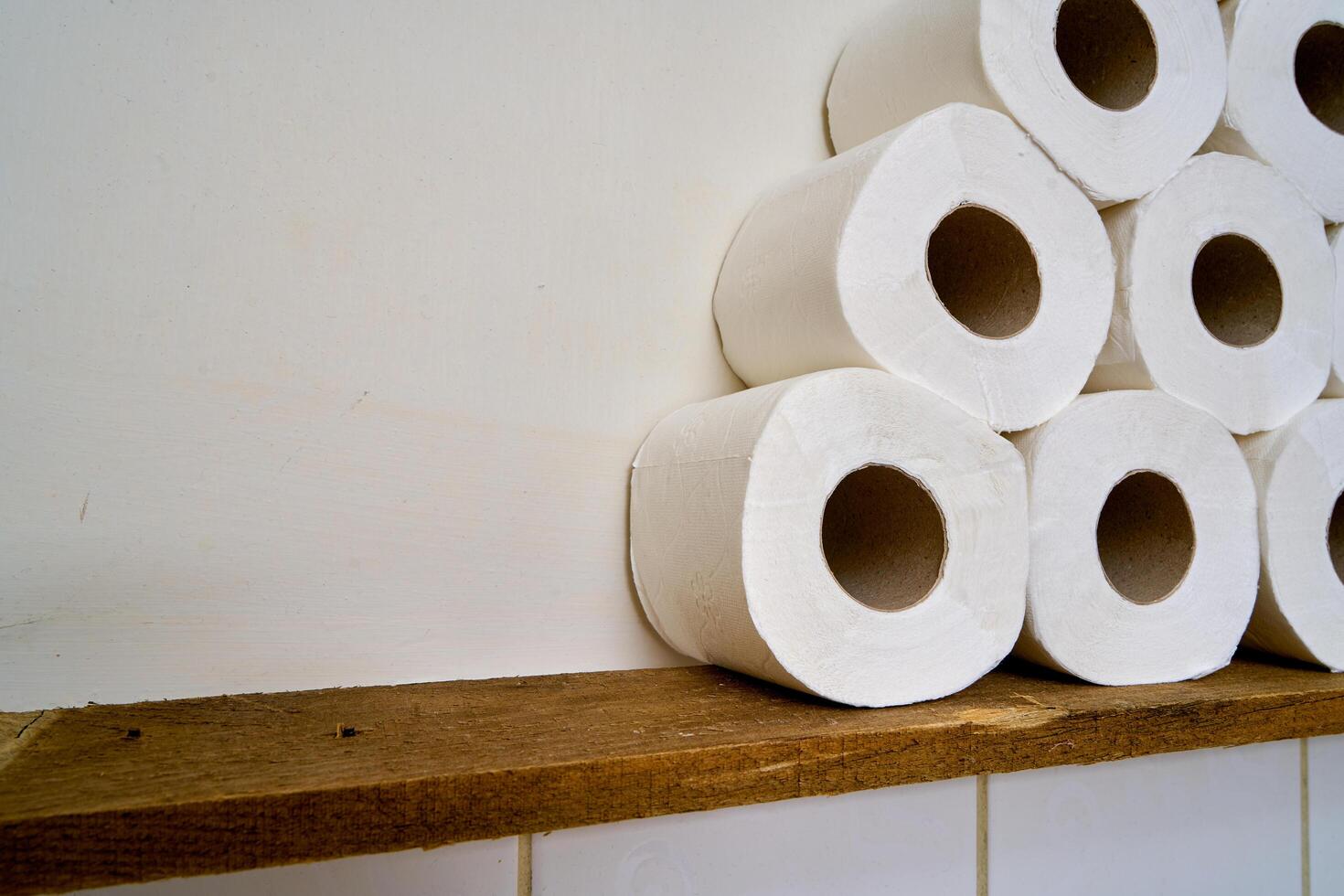 Pile of toilet paper in wc photo
