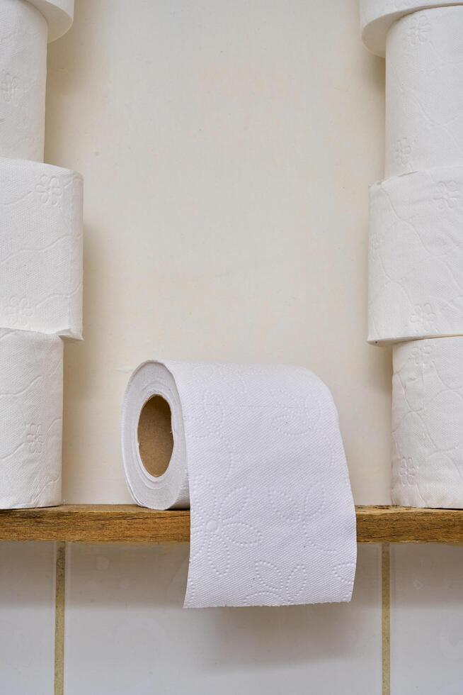 Pile of toilet paper in wc photo