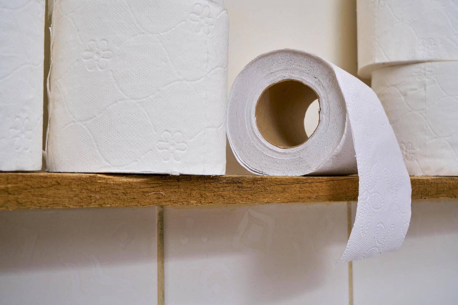 Pile of toilet paper in wc photo