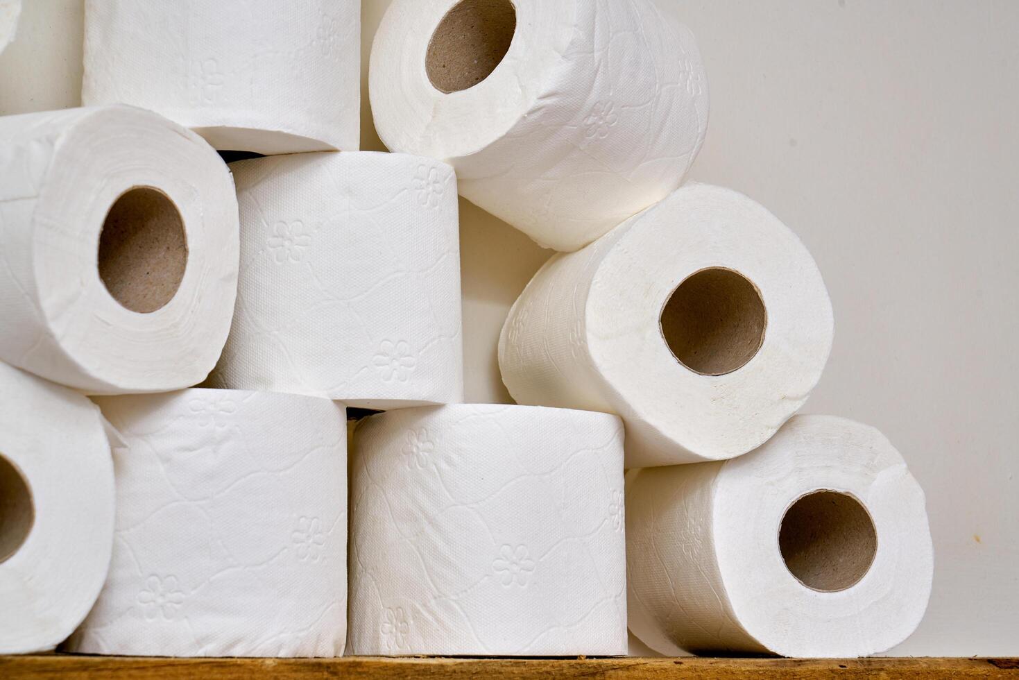 Pile of toilet paper in wc photo
