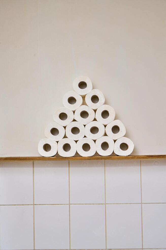 Pile of toilet paper in wc photo