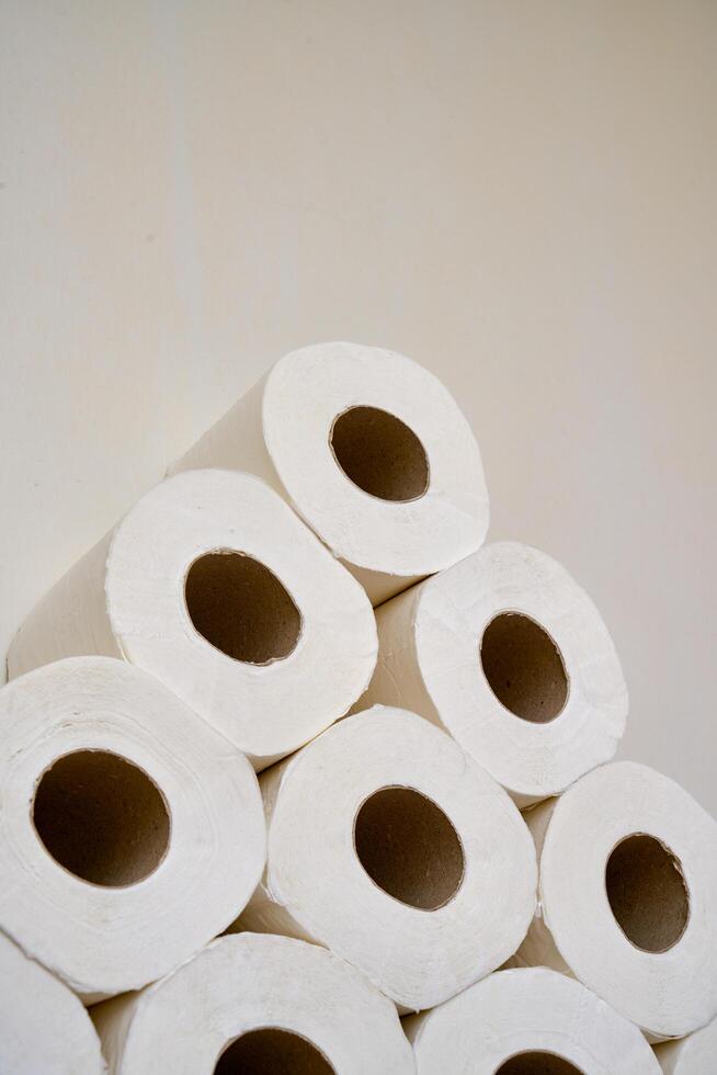 Pile of toilet paper in wc photo