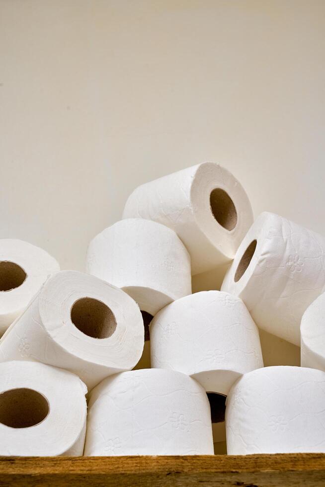 Pile of toilet paper in wc photo