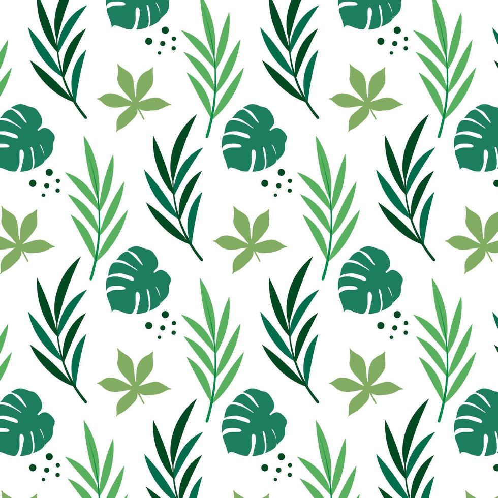 hand drawn abstract green leaves pattern vector