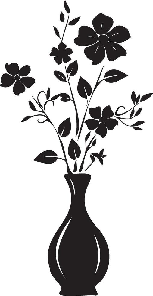 Vase flowers silhouette icons black and white vector