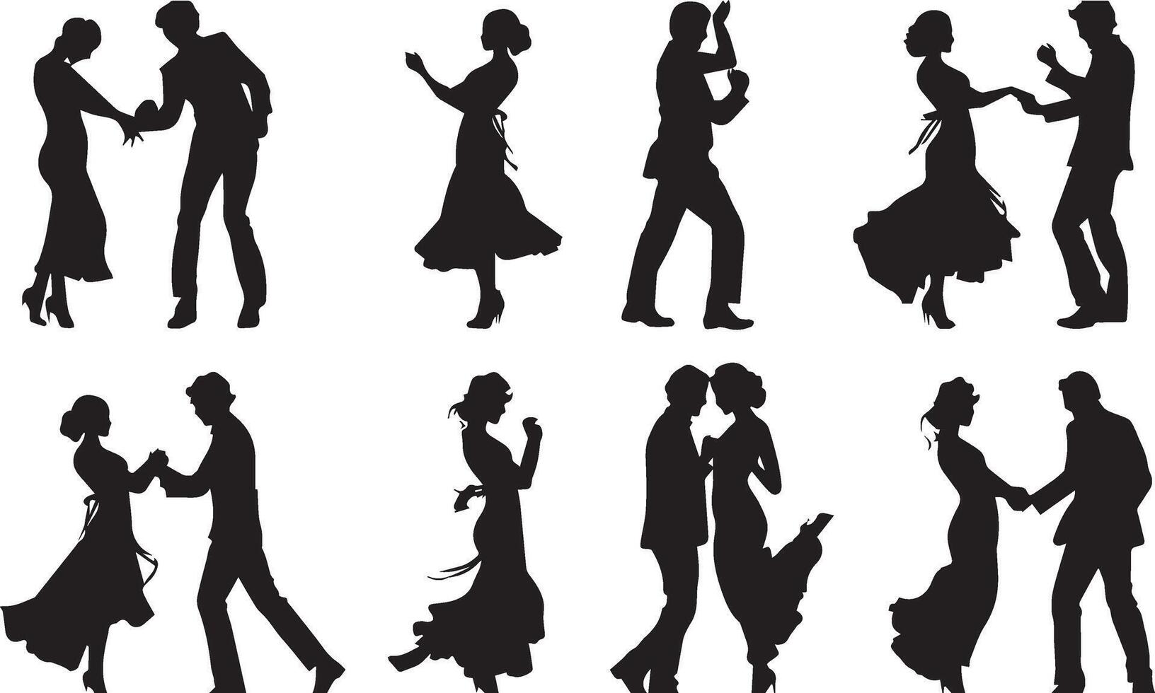Young couples silhouette dancing on white background vector