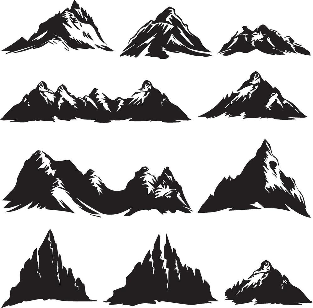 Mountain Forest Tree Landscape Silhouette on white background vector