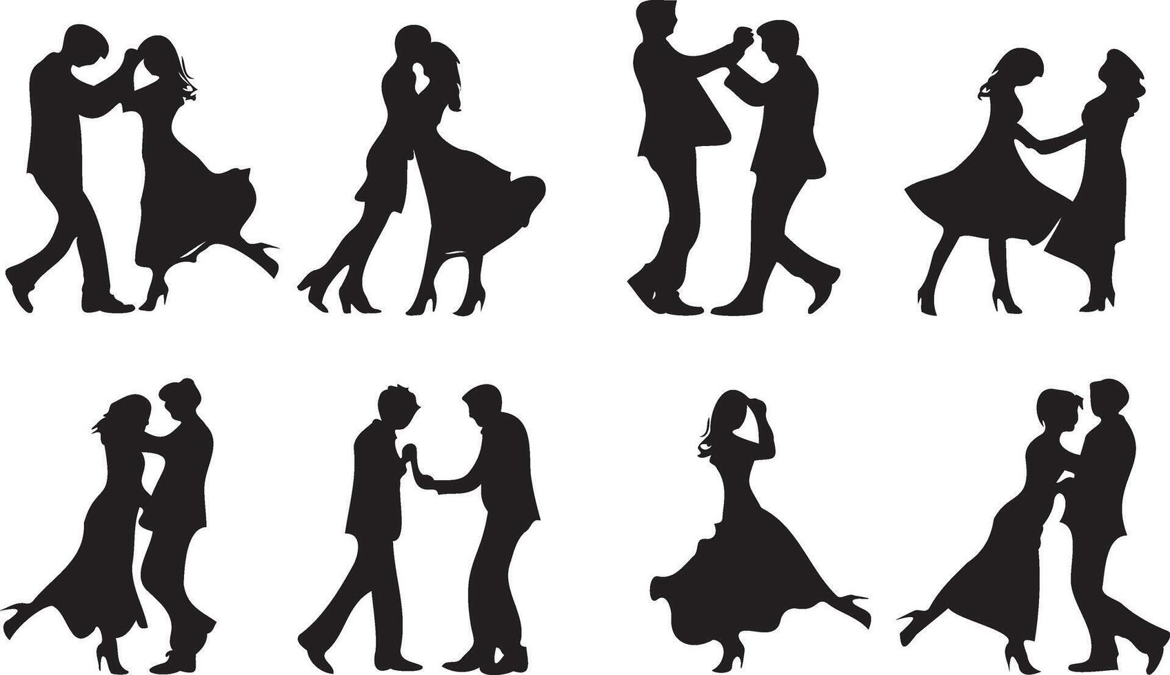 Young couples silhouette dancing on white background vector