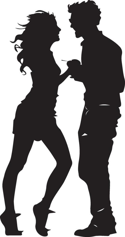 Young couples silhouette dancing on white background vector